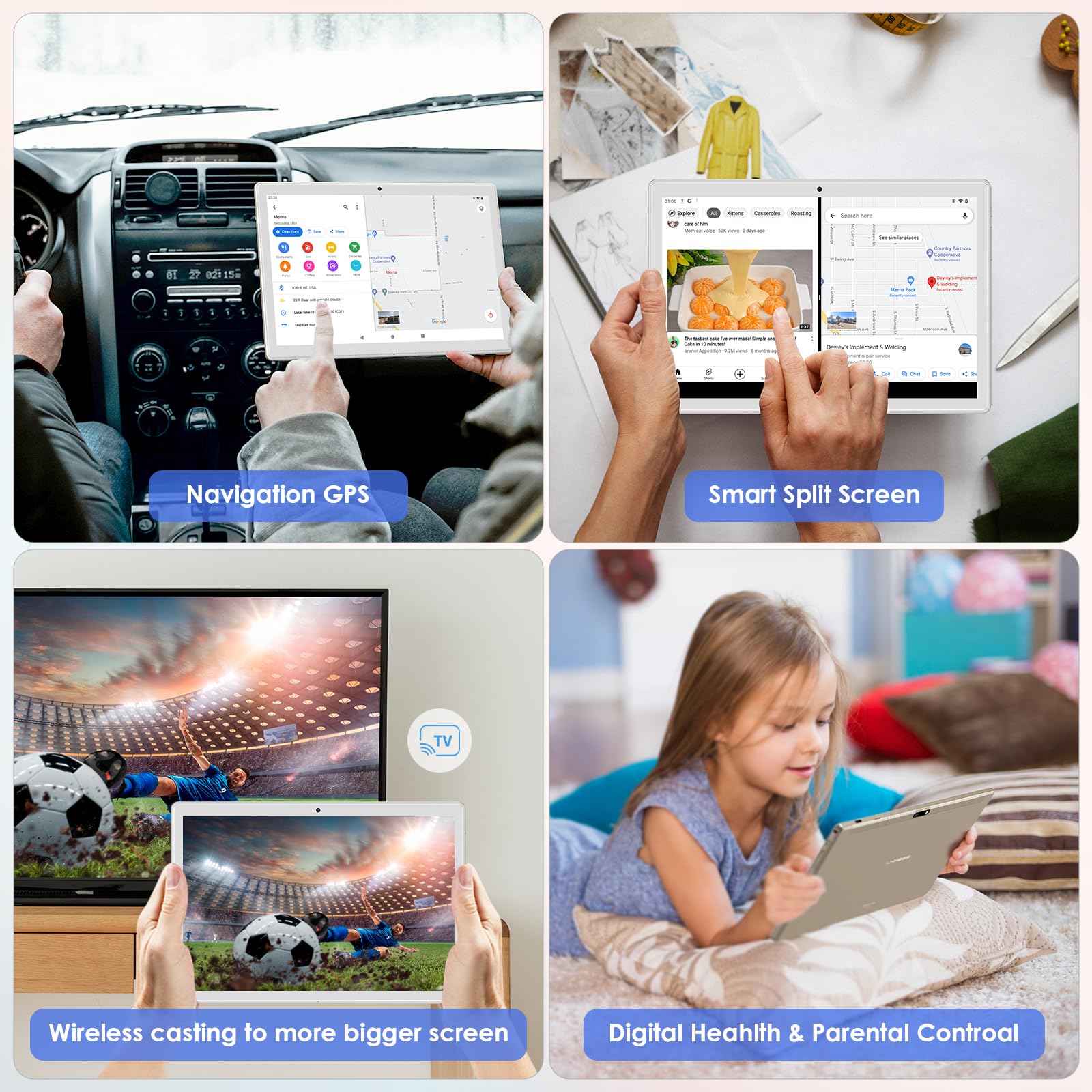 LNMBBS Android Tablet 10 Inch, 11GB RAM 64GB Storage, Android 12.0, Octa-Core Processor, With Keyboard, Large Battery, Dual Camera, Wi-Fi, Bluetooth, GPS, Mouse, Cover, Gold