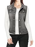 Allegra K Women's Buttoned Washed Denim Vest Jacket