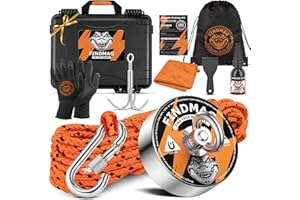 FINDMAG Heavy Duty Rare Earth Magnet Kit – Large Neodymium Magnets with Countersunk Hole and Eyebolt for Fishing, Lifting, and Treasure Hunting, Ideal Gift Set for Dad