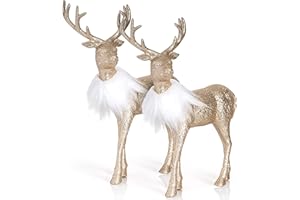 Ornativity Gold Glitter Christmas Reindeer - Xmas Holiday Party Deer Figurine Statues Dinner Tabletop Decorations Centerpiece Mantle - 12" Pack of 2