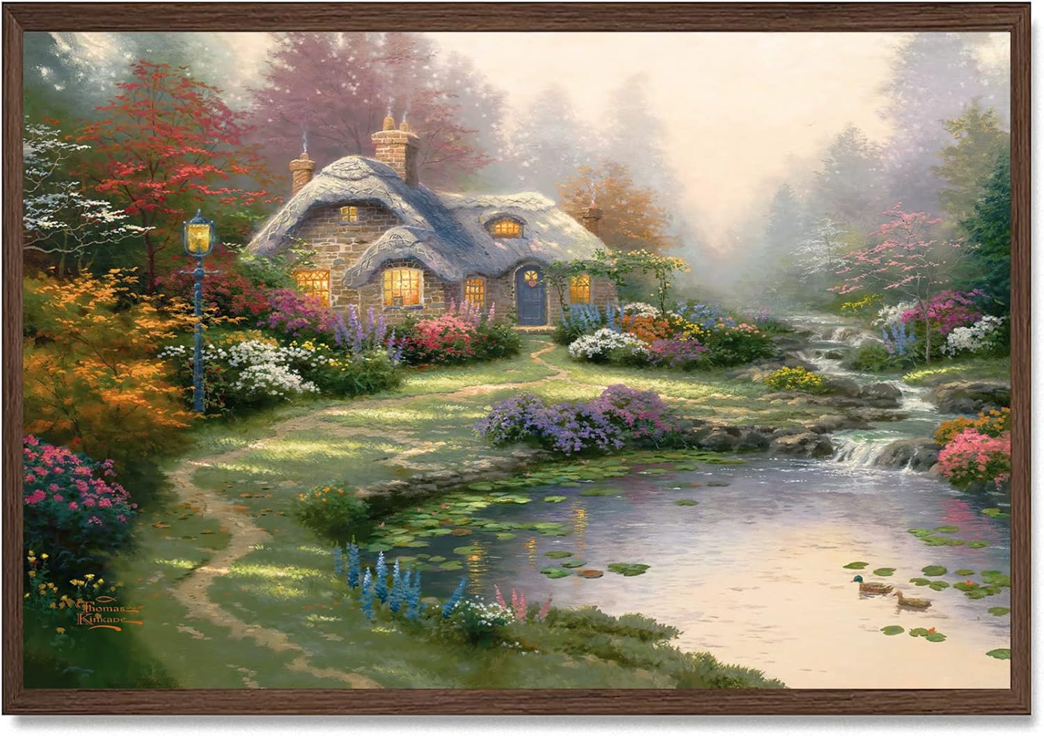 Paintings - Thomas Kinkade Poster Pastoral Style 21 Village Canvas Prints Farmhouse Pictures Mountain Lake Landscape Nature Wall Art Canvas for Home Decor 12 * 16 Inch Unframed (A, 12 * 16 inch Unframed)