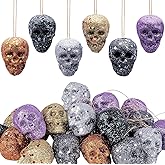 Sfcddtlg 18 Pcs Halloween Mini Glitter Hanging Skull Heads- Colorful Foam Hanging Skeleton Head Decoration- Hanging Ornament for Halloween Party and Xmas Tree Supplies