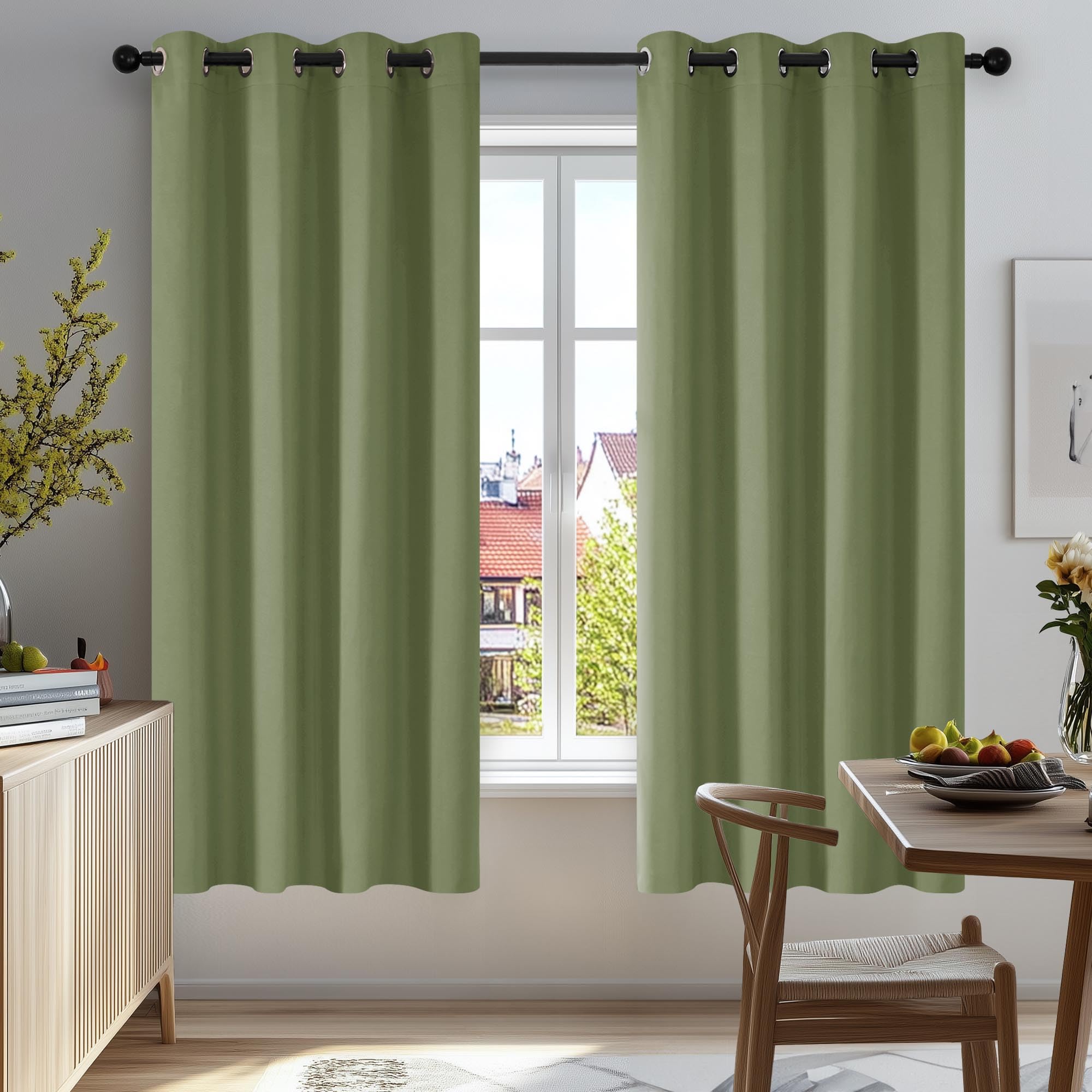 Deconovo Blackout Curtains for Bedroom – Set of 2 52W x 45L Inch Thermal Insulated & Noise Reducing Panels–Home Window Room Darkening Sustainable Grommet Drapes for Living Room and Nursery, Sage Green Image