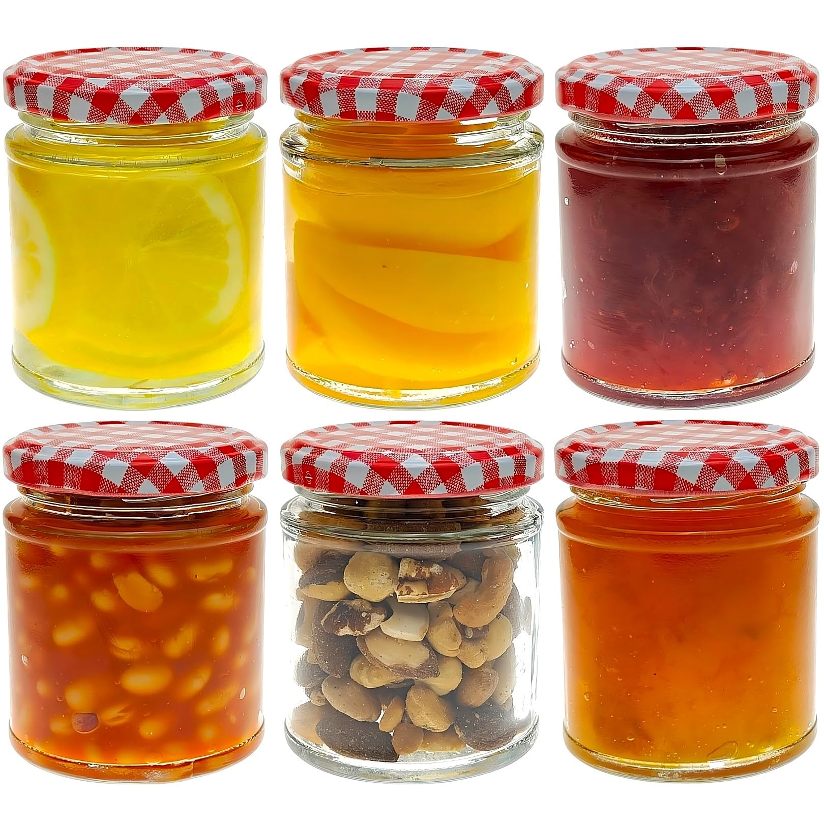 COS Glass Round Panelled Jar 190ml - 6 Pack - With Red & White Lids