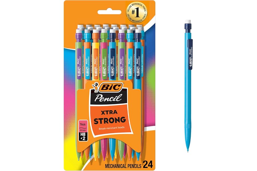 BIC Xtra Strong Mechanical Pencils with Erasers, Thick Point (0.9mm), 24-Count, Mechanical Pencils for School or Office Supplies