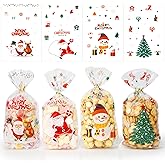 Christmas Cellophane Bags 100 Pcs Christmas Treat Bags Large Christmas Cellophane Treat Bags with Twist Ties Xmas Cello Bags 
