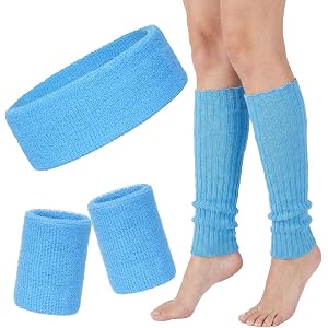 Sucrain 80s Accessories for Women Neon Leg Warmers Headband and Wristbands Set