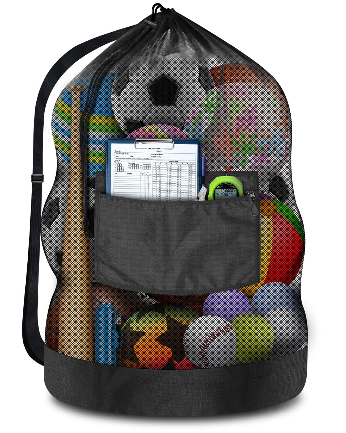 Photo 1 of Heavy Duty Soccer Ball Net Bag(100L Extra Large Capacity 10-12Balls), Drawstring Mesh Ball Bag with Zipper Pocket, Sports Equipment Storage Organizer Hold for Gym, Beach, Cloth, Swimming Gears (1)