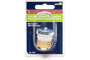 Leviton 15A Mini Push Button Fuse Breaker - Easy Reset for Power Surges, en_US: Leviton 15A Mini Push Button Fuse Breaker
