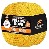 Yellow Twisted Polypropylene Rope, 1/4" Thickness x