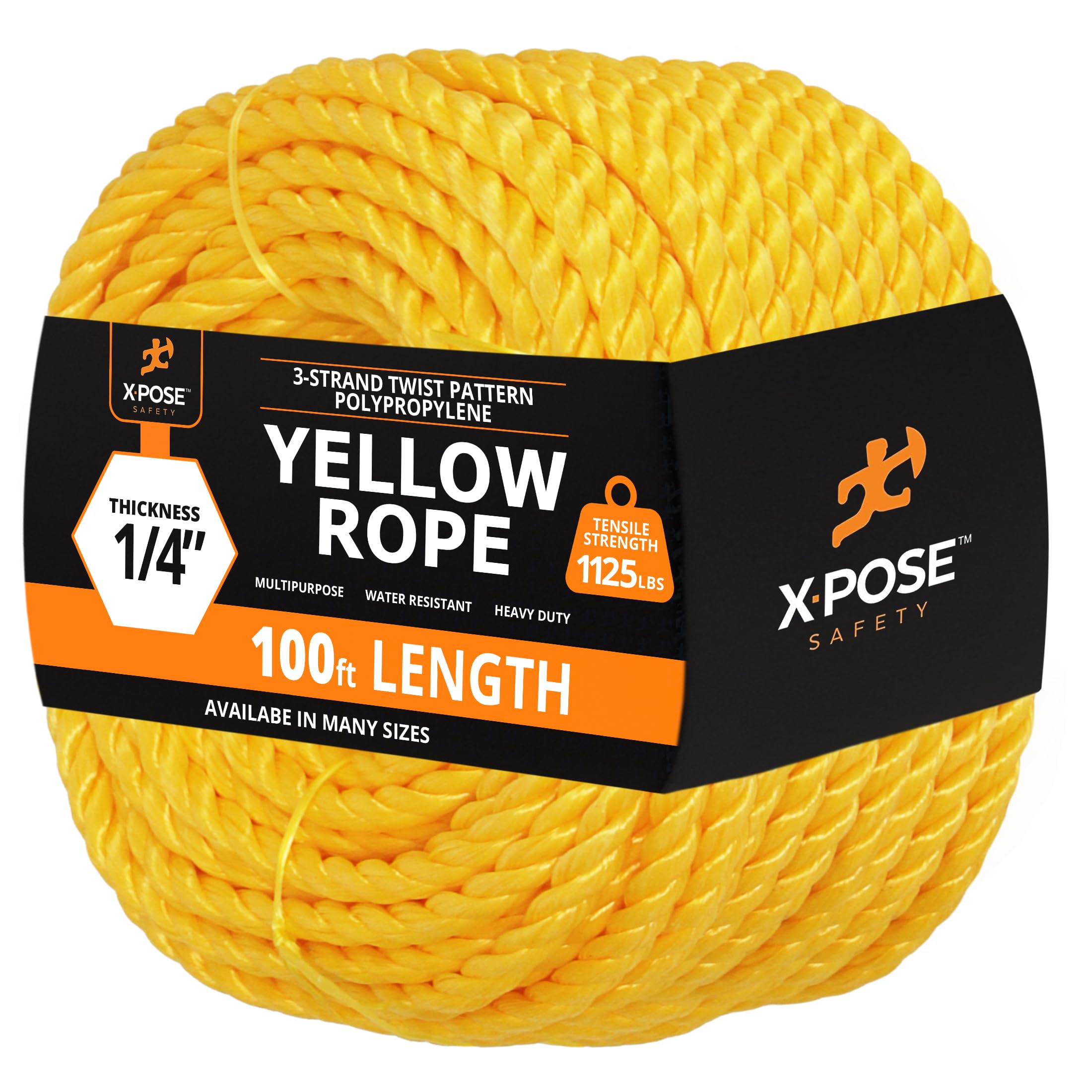 Yellow Twisted Polypropylene Rope, 1/4" Thickness x