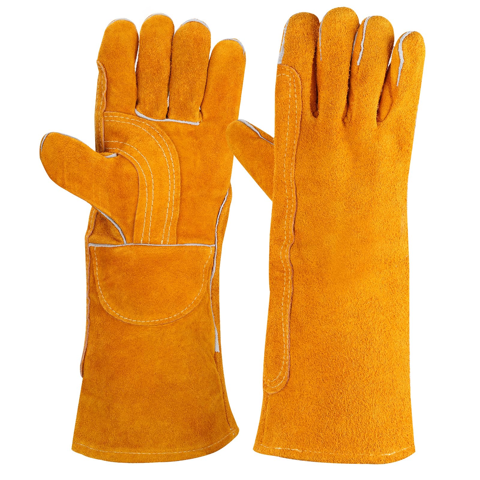 drado Leather Welding/BBQ Gloves/Stove Gloves/Gardening High Heat & Fire Resistant Proof Leather Safety Work Gloves Used for Welding/Fireplace/Oven/Baking/Animal Handling L