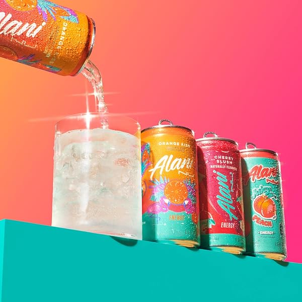 ALANI NU VARIETY PACK (CHERRY SLUSH, JUICY PEACH, ORANGE KISS), LOW CALORIE ENERGY DRINKS, 100MG CAFFEINE, BIOTIN, B VITAMINS, ZERO SUGAR, 10 CALORIES OR LESS, 8 FL OZ CANS, 12 PACK