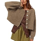 Lviefent Women Knit Cardigans Fluffy Button Down Cropped Sweater Outwear | Fluffy boucle knit fabric, cropped length, unique square button, versatile daily matching outfit for spring, fall and winter