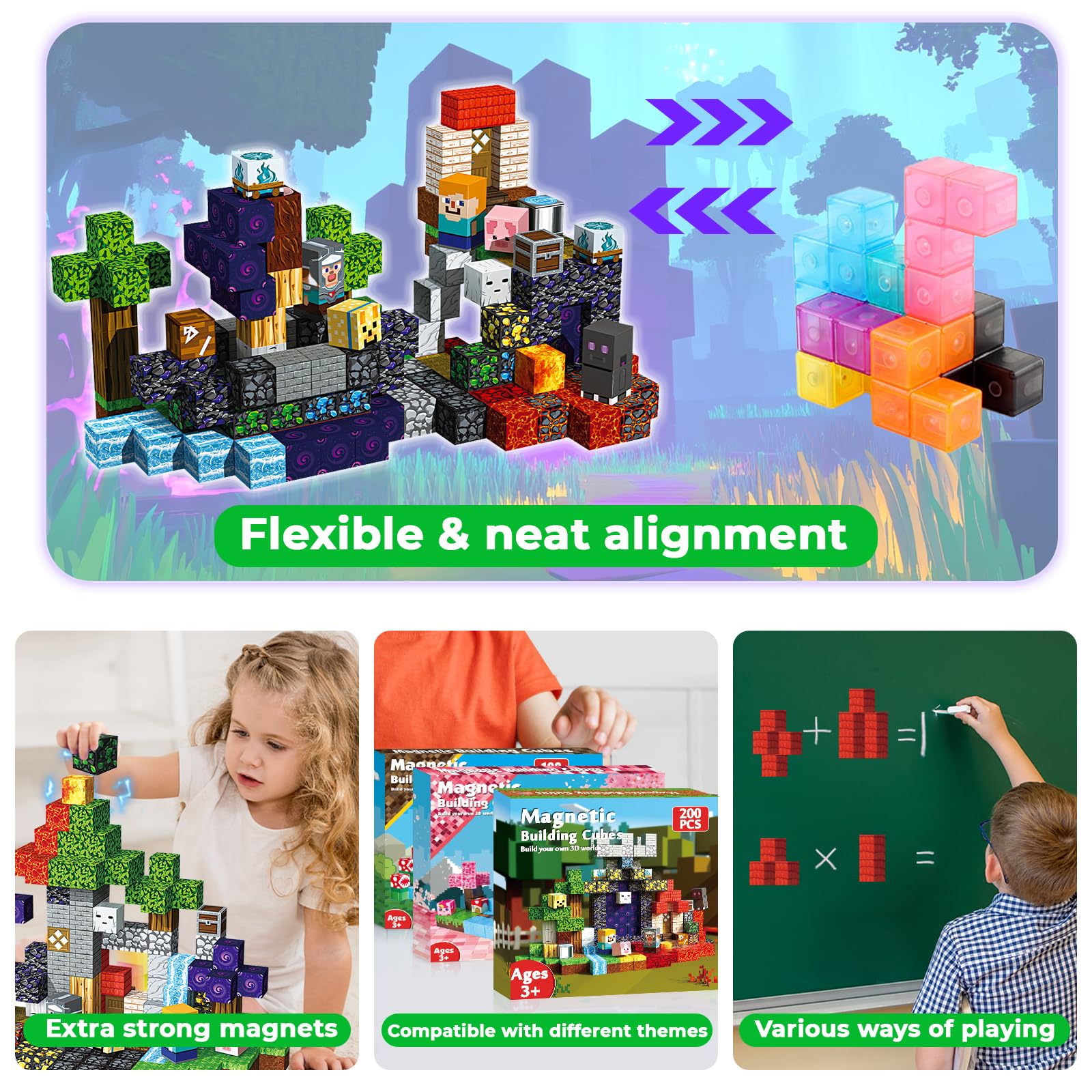 200 PCS 0.8in Magnetic Blocks - Magnet Toys for Kids, Magnetic Building Blocks Cubes, Stacking Magnets, School STEM Toys Birthday Gifts for Boys and Girls Age 3+ Years Old (Theme: Portal)