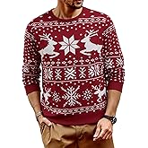 RQP Men's Ugly Christmas Sweater Crewneck Pullover with Reindeer,Cozy Knit Pullover for Holiday