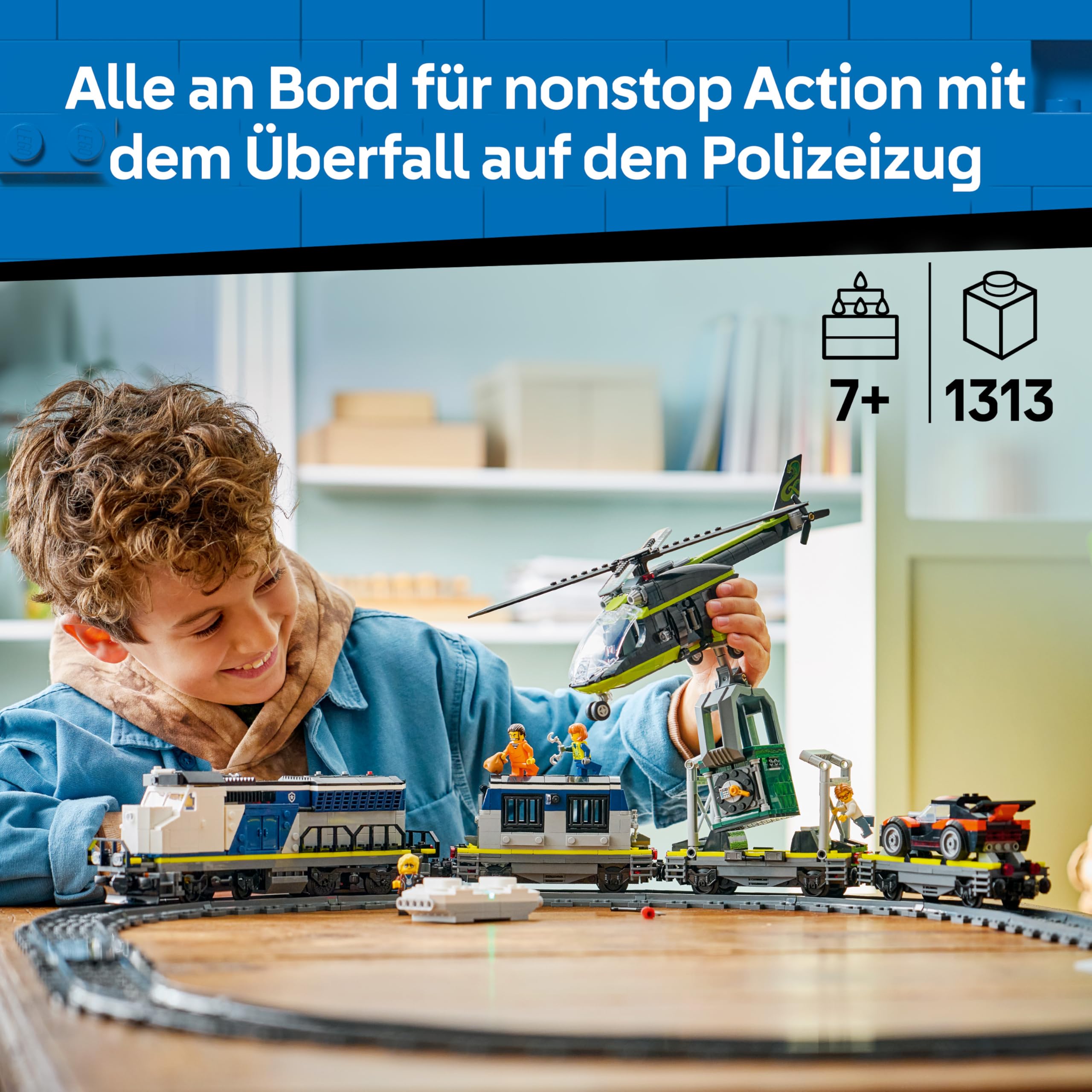 LEGO City Überfall auf den Polizeizug - Ferngesteuerter Spielzeug Zug - Modellbau mit kreisförmiger Strecke, Helikopter, Rallyeauto und 6 Minifiguren - Geschenk für Jungen ab 7 Jahren - 60508 3