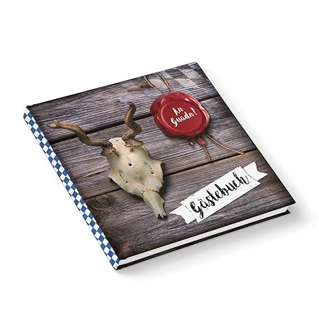 Gästebuch bayerisch Reh-Geweih Jagd Hirsch AN GUADN blau weiß kariert quadratisch 21 x 21 cm Bayern Oktoberfest bayrische Fes