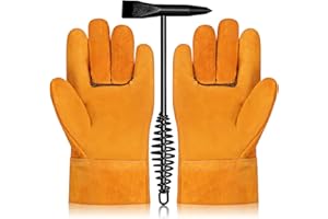 Hilitchi 2Pcs Welding Slag Removal Tool Include 10'' Welding Chipping Hammer with Coil Spring Handle, 10'' Welding Leather Gl