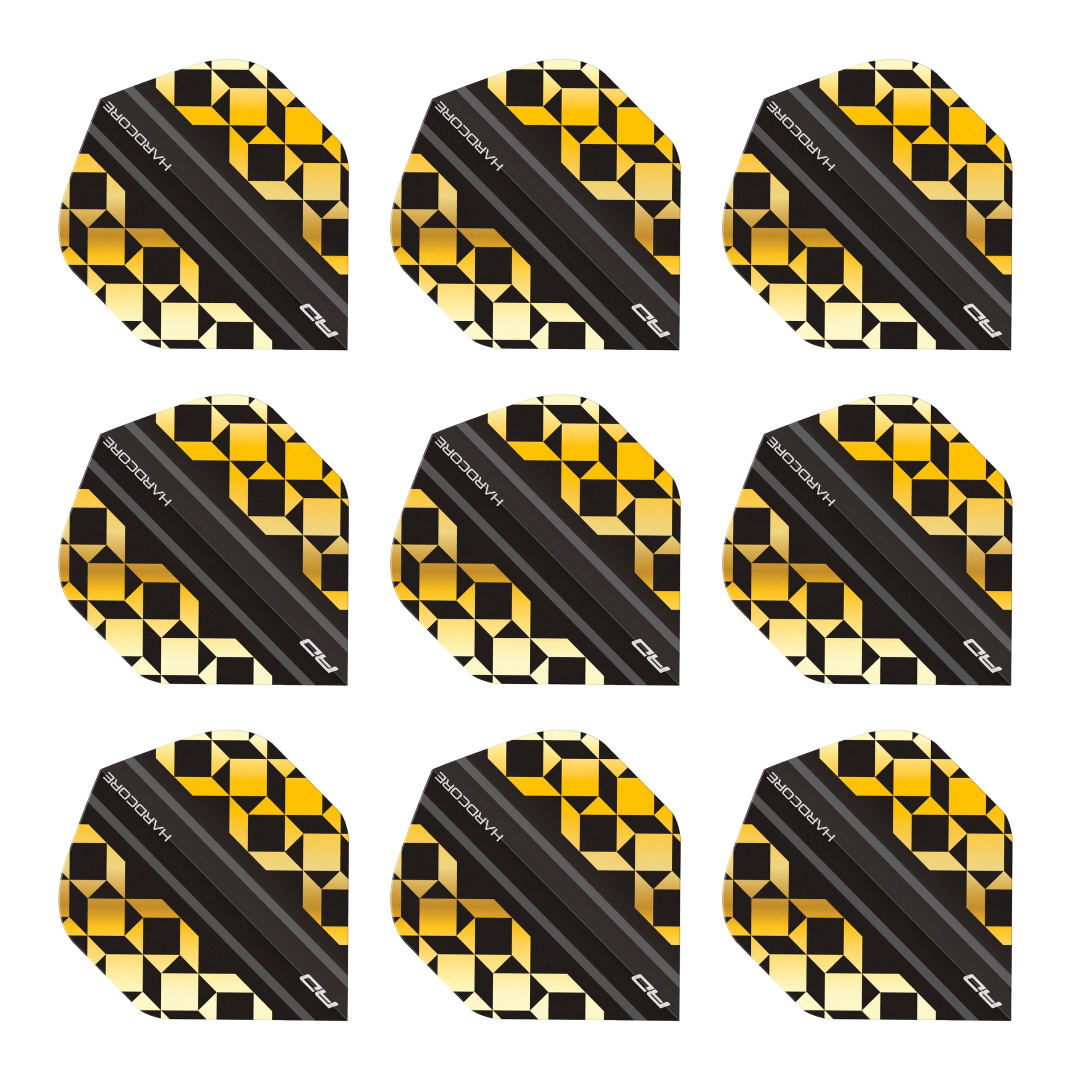 RED DRAGON Hardcore Premium Gold & Black Geometric Dart Flights - 3 Sets Per Pack (9 Dart Flights in total)