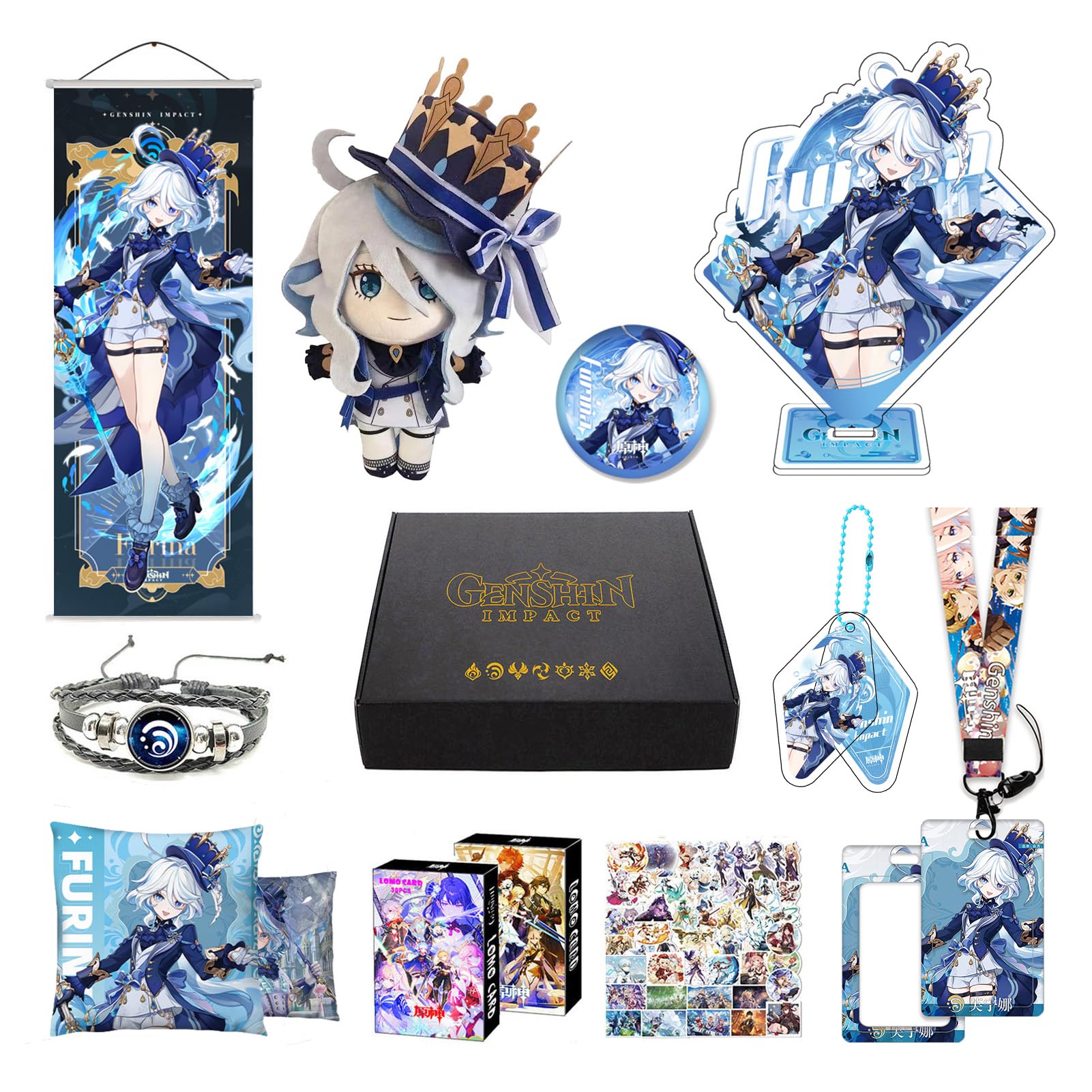 Bague Furina Cosplay – Gen Shin Impact, Pierre Bleue, Réglable, Bijou Fan