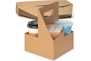 FMP Brands 4 Cup Disposable Drink Carrier with Handle, 25 Pack Kraft Paperboard Handled Drink Carriers 12-30 oz to Go Coffee Cup Holder, Cup Carrier for Cold Hot Drinks, Takeout, Cafe and Restaurant