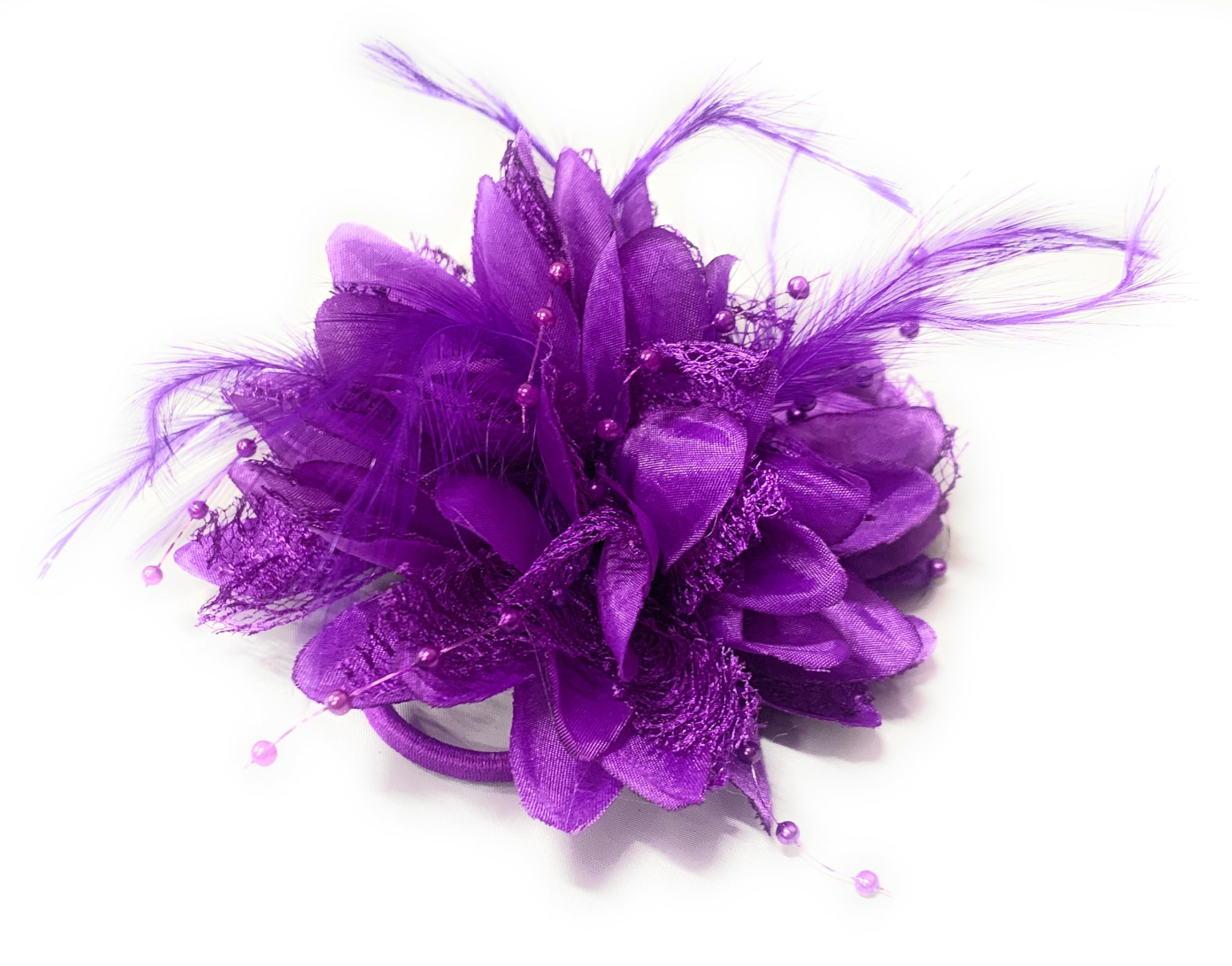 Flower Feather Bead Corsage Hair Clips Fascinator Hairband and Pin (Purple)