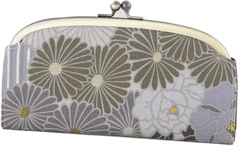Amazon Co Jp のレン がま口 長財布 レトロフラワー グレー 和柄 レディース 財布 薄型 クラッチ 口金 服 ファッション小物