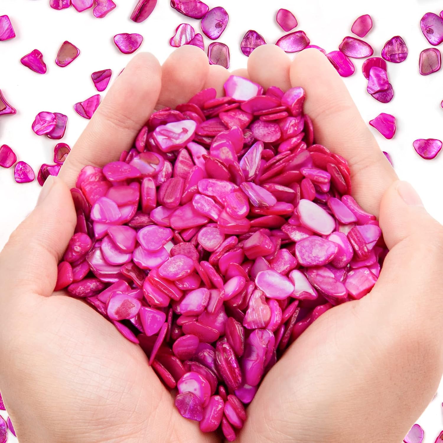 Vase Fillers - QICQDRAM Crushed Shells for Crafts About 1LB (405g/14.28oz) Small Natural Crushed Shells Bulk for Crafts DIY Beaching Wedding Decoration Vase Fillers (Rose Red)