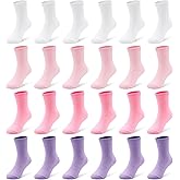 LAETBBE 24 Pairs Girls Socks Kids Toddler Crew Socks Girls Athletic Sock Kid School Sock for 1-14 Years