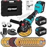 Hlrmsat Cordless Angle Grinder 5-Inch,21V Brushless Power Grinder Tool with 2x6.0Ah Battery & Charger,10000RPM Variable Speed Amoladora Angular,Esmeriladora for Metal Cutting,Grinding,Polishing