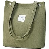 AMXNX Corduroy Tote Bag for Women Crossbody Bags Lightweight Handbags Shoulder Bag with Zipper Pockets for Work Shopping