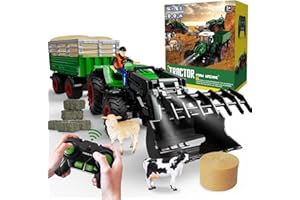 GOHERO Remote Control Tractor Toy, RC Tractor Toys Set for Kids 3-5 & Farm Animal Toys Tractors with Trailer and Front Loader -Light/2.4G, Remote Control Tractor for Boys 3-5 5-7 4-8 Birthday Gift…