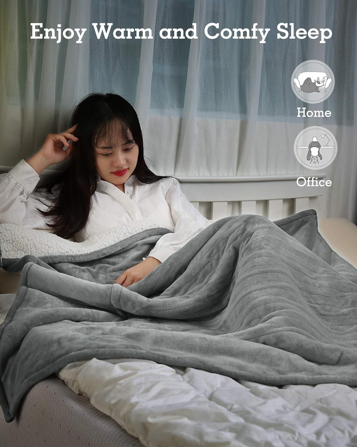 MaxKare Electric Blanket Heated Throw Flannel & Sherpa Reversible Fast Heating Blanket 50" x 60", ETL Certification with 6 Heating Levels & 8 Hours Auto Off, Home Office Use & Machine Washable: Kitchen & Dining
