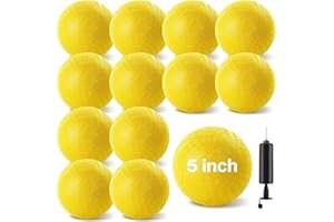 HSLCGF 12 Pack Dodgeballs 5 Inch Playground Ball Kickball Yellow Inflatable Rubber Handball Bouncy Dodge Ball with 1 Hand Pump for Outdoors Ball Games Gym Camps Picnic
