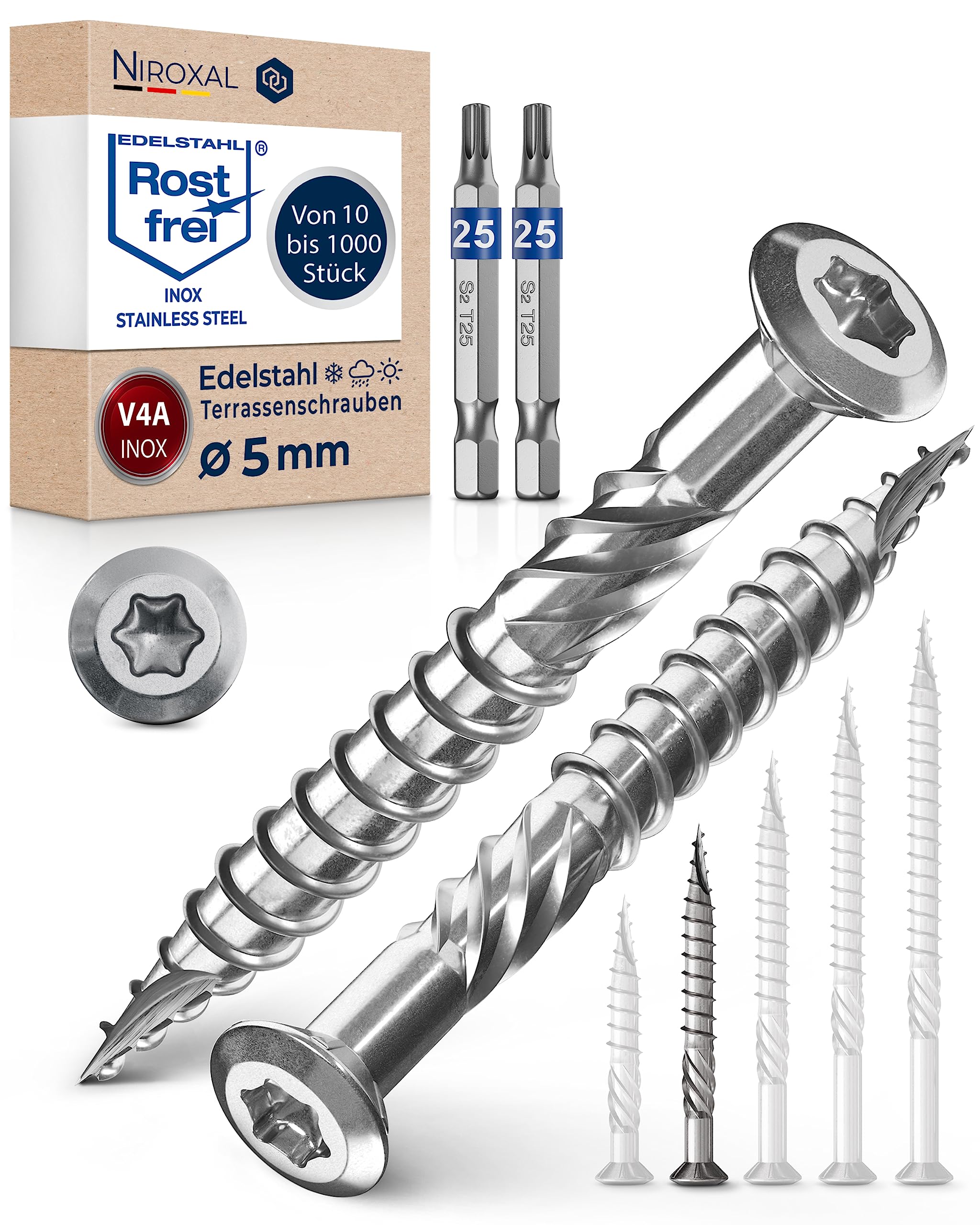 Decking Screws 5x50 mm Marine Grade 316 Stainless Steel Torx Wood Screws Partial Thread Outdoor Deck Screws Rust Resistant – NietFullThings Pack of 1000