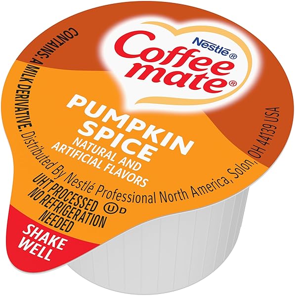 NESTLE,PUMPKIN SPICE, COFFEE-MATE LIQUID COFFEE CREAMER SINGLE SERVING TUBS – SEASONAL FLAVOR, 0.37 FL OZ (PACK OF 50)