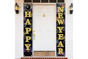 SOPHENA Happy New Year Door Banner Porch Signs Welcome Banner for Home Holiday Winter 2025 New Year Eve Party Supplies Backdrop Hanging Decor Yard Sign for Front Door Wall Cover Party Supplies Outdoor Indoor