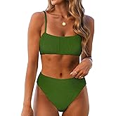 ANRABESS High Waisted Bikini Sets for Women Tummy Control 2 Piece Swimsuits Ribbed Textured Bathing Suits Beach Swimwear
