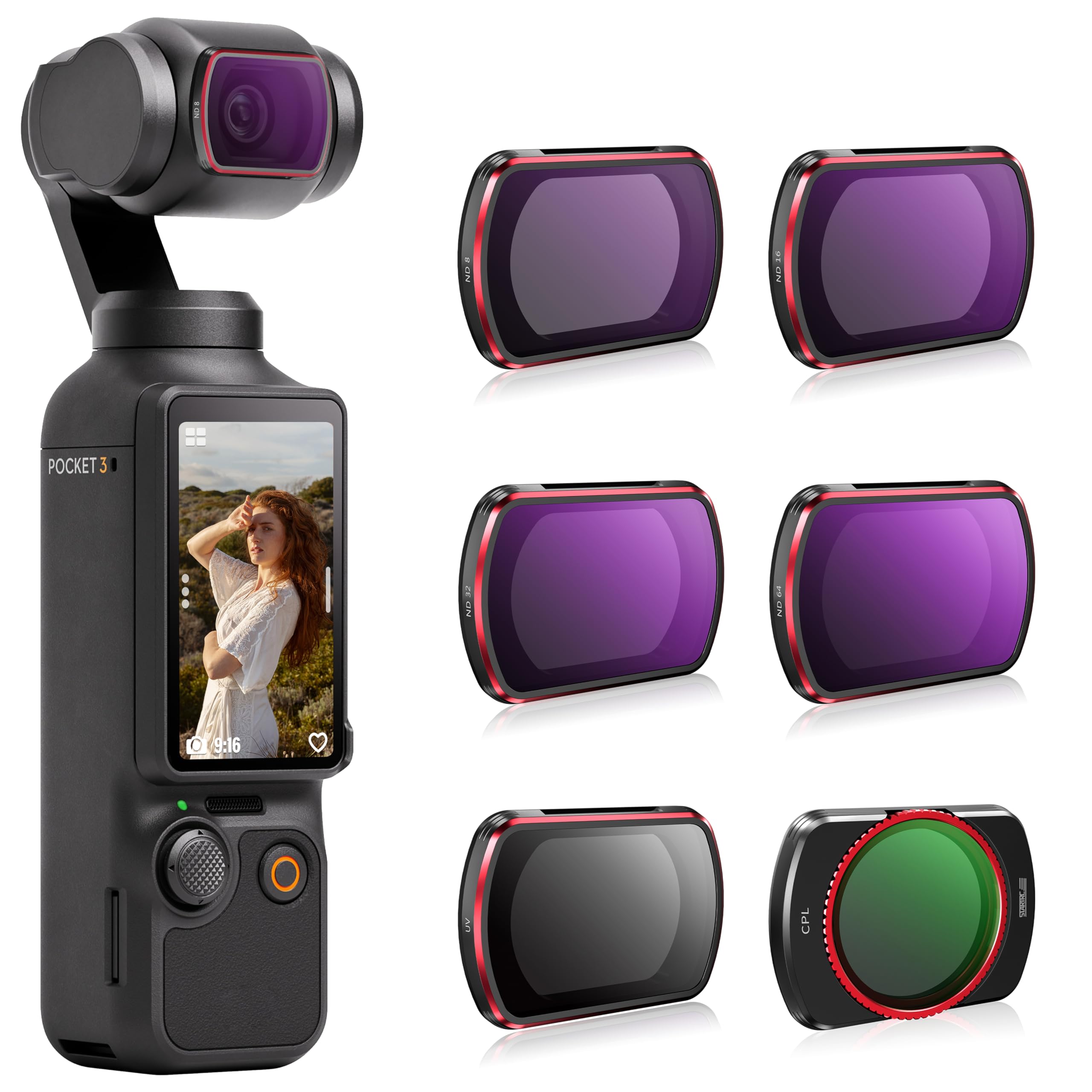 TOMAT ND Filter Set for DJI Osmo Pocket 3 Accessories - 6-Pack, CPL, UV, ND8, ND16, ND32, ND64 Filter