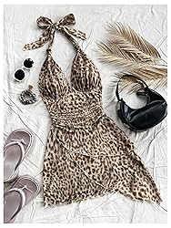 BEAUDRM Women's Floral Print Sleeveless Halter Deep