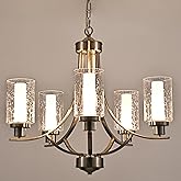 MELUCEE 5 Lights Modern LED Chandeliers for Dining Room Brushed Nickel Kitchen Chandeliers Over Table 5CCT Dimmable Hanging C