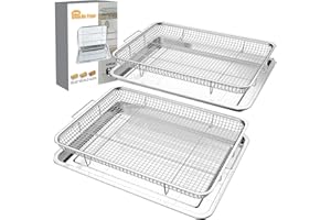 DONGULI Air Fryer Basket for Oven 15.7"x11.8", 2-Pair Set Large Air Fryer Basket and Tray Stainless Steel Oven Air Fryer Accessories Pan Rack for Cooking Baking and Broiling