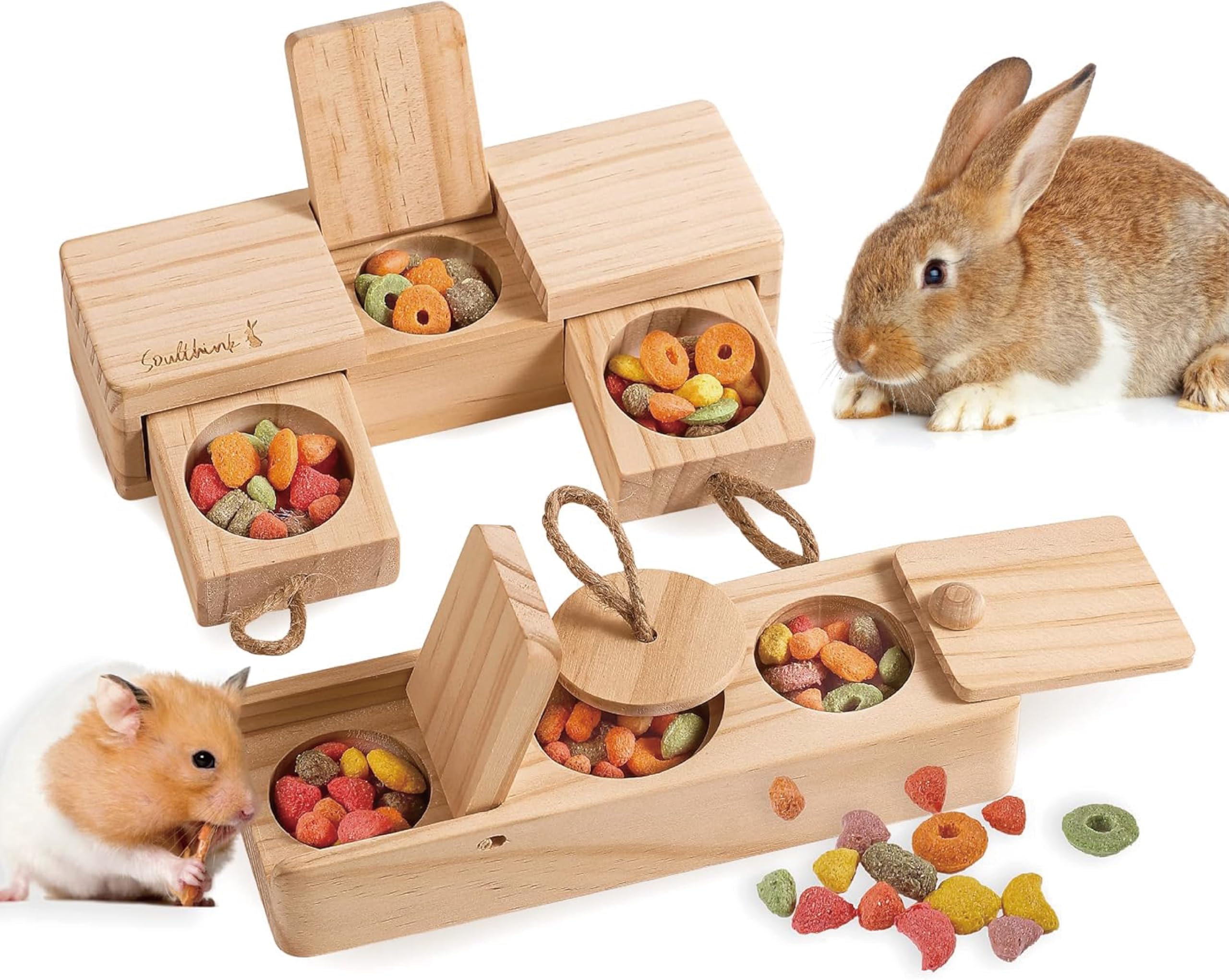 Photo 1 of SoulThink® Interactive Wooden Pet Rabbit Toys - Sniff n' Snack Bunny Chew Toys for Rabbit Treats, Suited as Guinea Pig Toys, Hamster Toys for Boredom, Bunny Toys for Rabbits Keep Busy (2 Sets)
