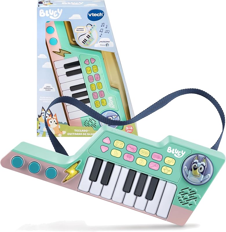 - Bluey's Teclado-Guitarra, Piano e Guitarra Interativa 2 em 1, escolha entre 10 instrumentos e sons, CRIE as Suas Próprias Melodias, Presente para crianças +3 anos, Versão ESP