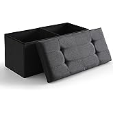 CUYOCA Storage Ottoman Bench Foldable Seat Footrest Shoe Bench End of Bed Storage with Flipping Lid, 75L Storage Space, 30 inches Linen Fabric Black