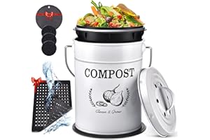 AOSION Countertop Compost Bin Kitchen,Odorless Indoor Compost Bin with Lid and Compost Bags,Compost Bucket Composter Container for Food Waste,White