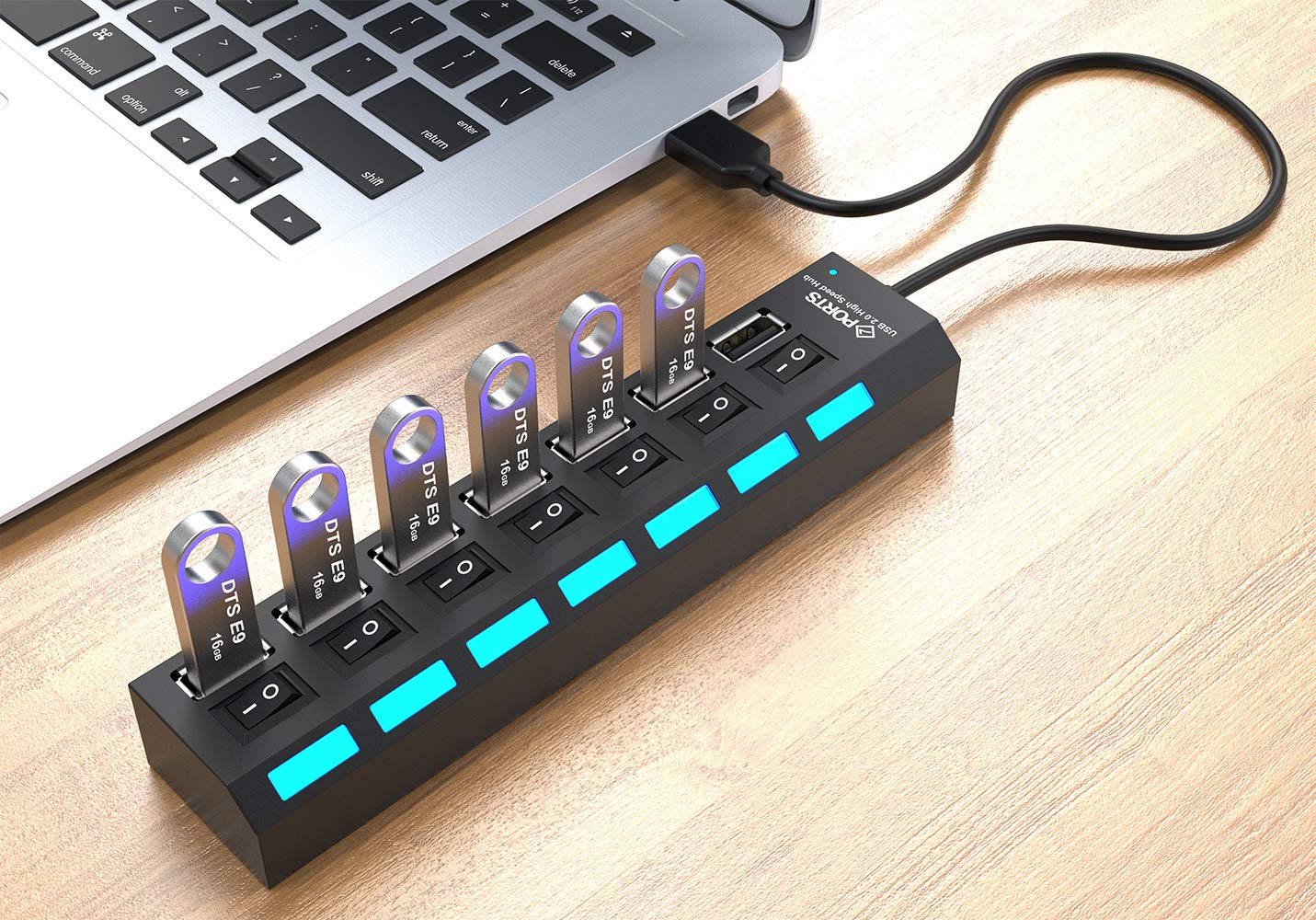 Sunvito 7-Port USB 2.0 Hub with Individual Switches and LEDs,USB Hub 2.0 Splitter for All USB Device