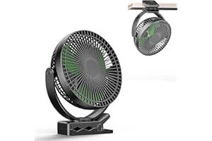ATEngeus USB Desk Fan, 10000mAh Portable Fan, 8'' Clip on Fan, 4 Speeds Camping Fan, Dual 360° Rotation, Sturdy clamp, Stroller Fan, Suitable for outdoor, office and stroller
