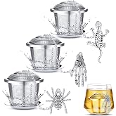 3 Sets Tea Infusers Steeper for Loose Leaf Tea Holder Stainless Steel Tea Ball Mesh Strainer Filters with Drip Trays and Pendant(Horrible Style)